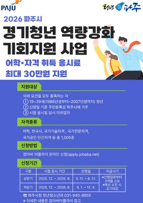파주시, 미취업 청년 어학·자격시험 응시료 지원