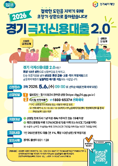 경기도, 5월 6일 '경기 극저신용대출 2.0' 2차 접수 시작